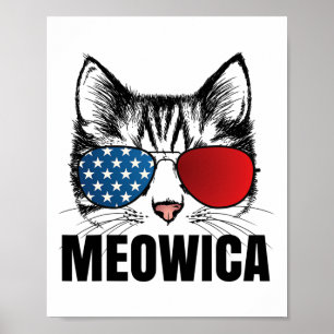 Poster Meowica Americat 4 juillet États-Unis Drapeau Sung
