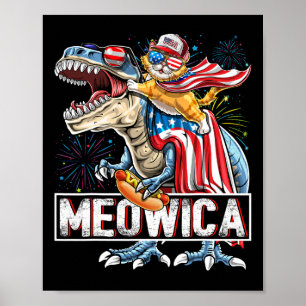 Poster Meowica Cat T Rex Dinosaur 4 juillet Fl américain