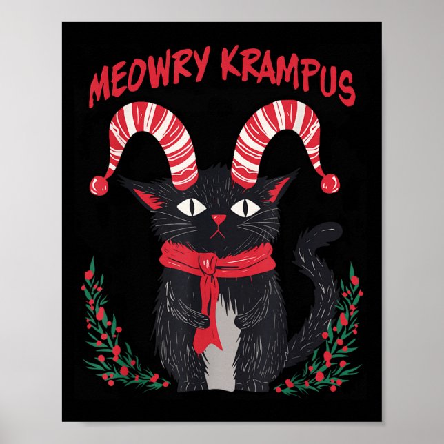 Poster Meowry Krampus Funny Krampus Is Coming To Town Cat (Devant)