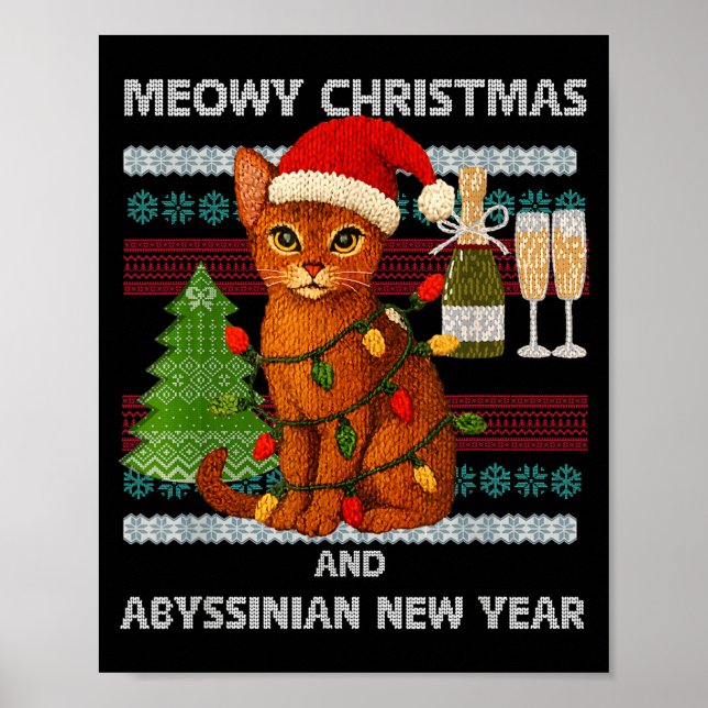 Poster Meowy Christmas Funny Abyssinian Cat Santa Hat Ugl (Devant)