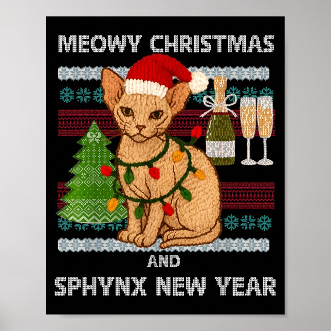 Poster Meowy Christmas Funny Sphynx Cat Santa Hat Ugly Sw (Devant)