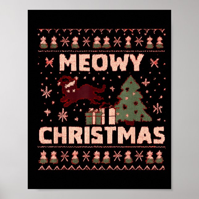 Poster Meowy Christmas Xmas Tree Cat Ugly Sweater Pajamas (Devant)
