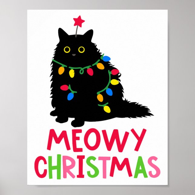 Poster Meowy Noël Chat Merry Catmas Funny Chats Famille (Devant)