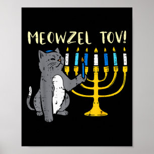 Poster Meowzel Tov Chat Juif Drôle Hanukkah Chanukah Pjs
