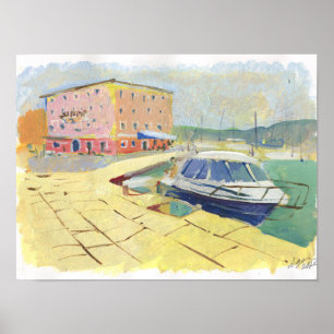 Poster mer avec remblai et bateau