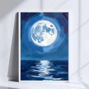 Poster Mer baignée de lune   Réflexion aquarelle de la nu