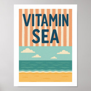 Poster Mer de vitamine Rétro Typographie de plage Pun côt