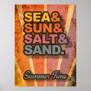 Poster Mer et Soleil et Sel et Sable Temps d'été Vintage