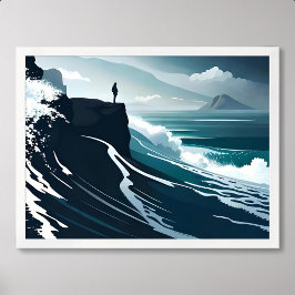 Poster mer peinture grande vague tempête nuit sombre fala