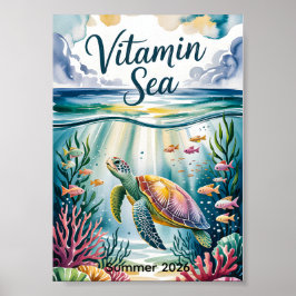 Poster Mer vitaminée Aquarelle Tortue de mer Sous l'eau C