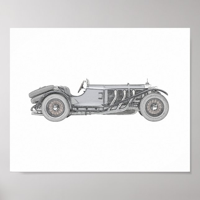 Poster Mercedes-Benz SSK 1928 (Devant)