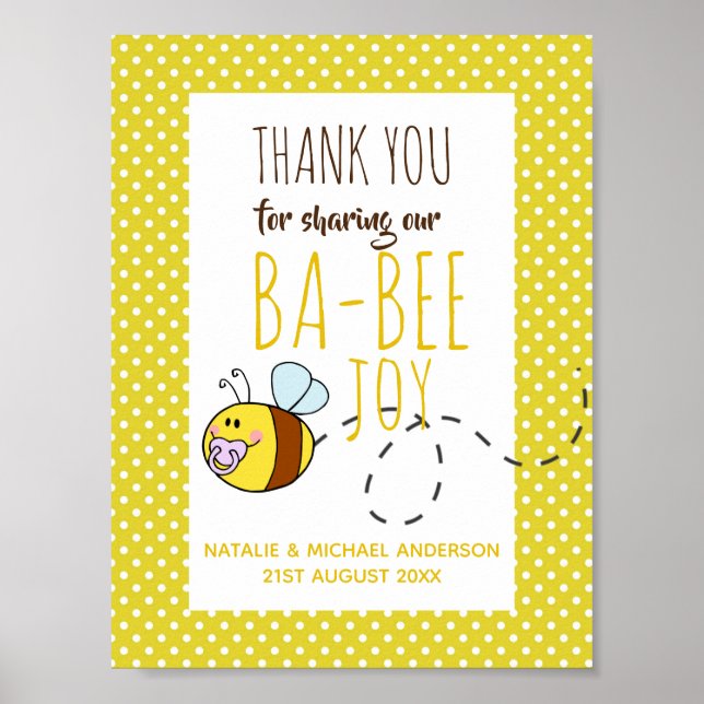 Poster Merci Bienvenue Baby shower BA-BEE Panneau jaune (Devant)