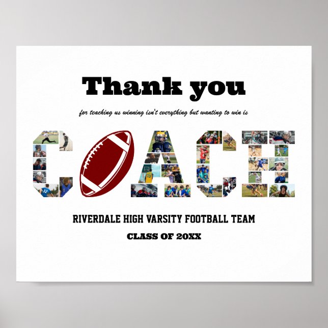 Poster Merci Coach Football Team Photo Collage (Devant)