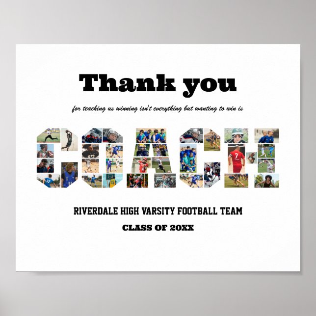 Poster Merci Coach Sports Team Photo Collage (Devant)