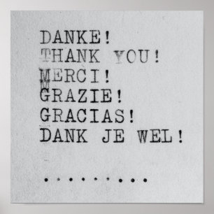 Poster Merci, Danke, Grazie, Gracias