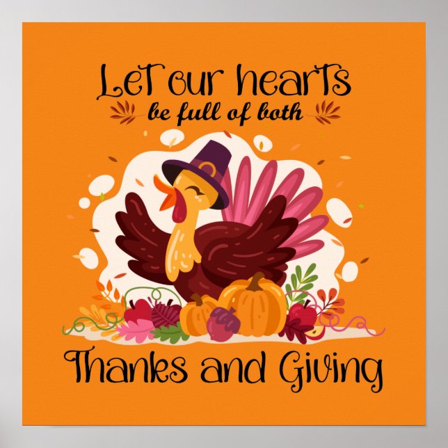 Poster Merci d'avoir donné Thanksgiving turkey word art (Devant)