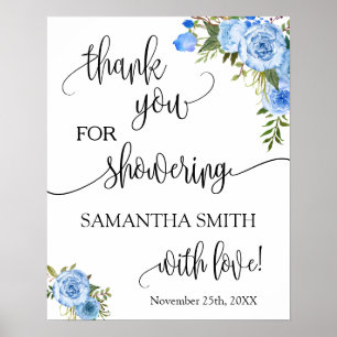 Poster Merci d'avoir douché la mariée à venir Fleurs bleu