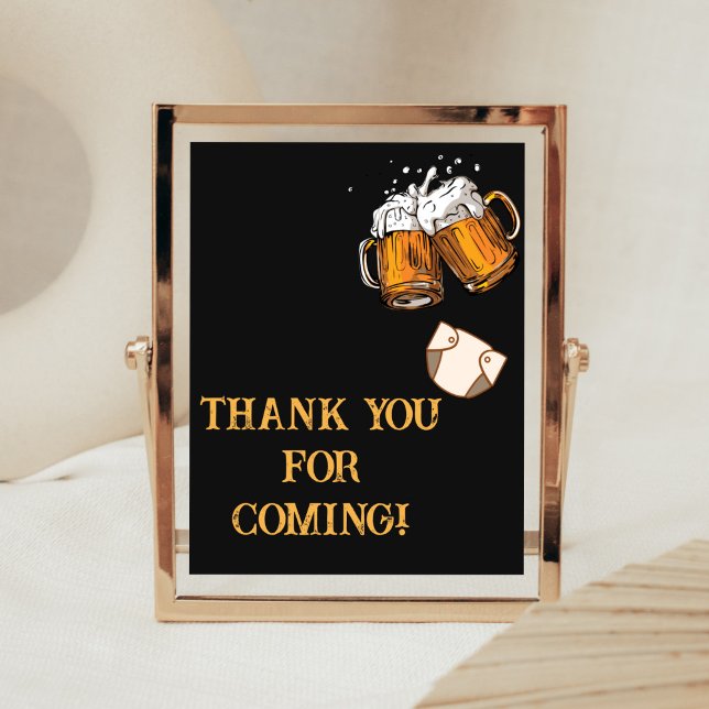 Poster Merci de Baby shower Bière et Diapers pour venir (Brewing Diaper Party Baby Shower Thank You for Coming Sign)