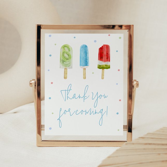 Poster Merci de Baby shower Blue Popsicle à venir (Ready to Pop Baby Shower Thank you for Coming Sign)