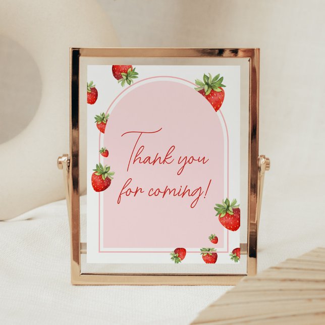Poster Merci de Baby shower de fraise rouge pour venir (Boho Berry Sweet Baby Shower Thank you for Coming Sign)