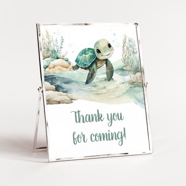 Poster Merci de Baby shower de tortue marine à venir (A Little Hatching Is On the Way Baby Shower Thank you for Coming Sign)