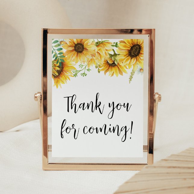 Poster Merci de Baby shower de tournesol à venir (Sunflower Girl Baby Shower Thank you for Coming Sign)