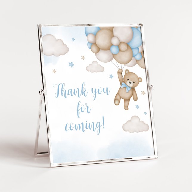 Poster Merci de Baby shower d'ours bleu pour venir (Blue Bear Baby Shower Thank you for Coming Sign)