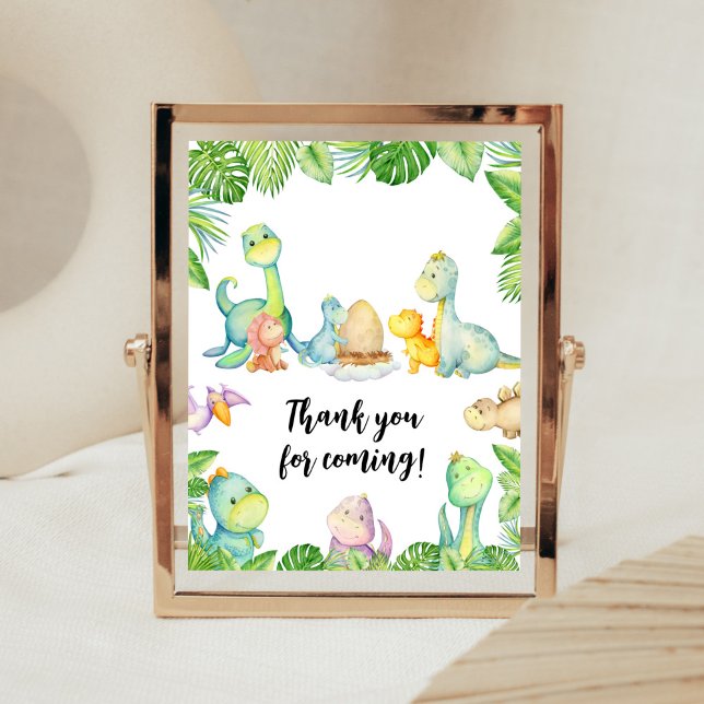 Poster Merci de Baby shower mignon Dinosaur pour venir (Greenery Dinosaur Baby Shower Thank You for Coming Sign)