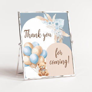Poster Merci de ballon d'ours bleu Boho pour venir