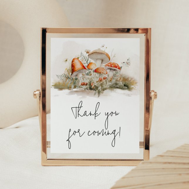 Poster Merci de forêt de champignons enchanté pour venir (Enchanted Mushroom Baby Shower Thank you for Coming Sign)