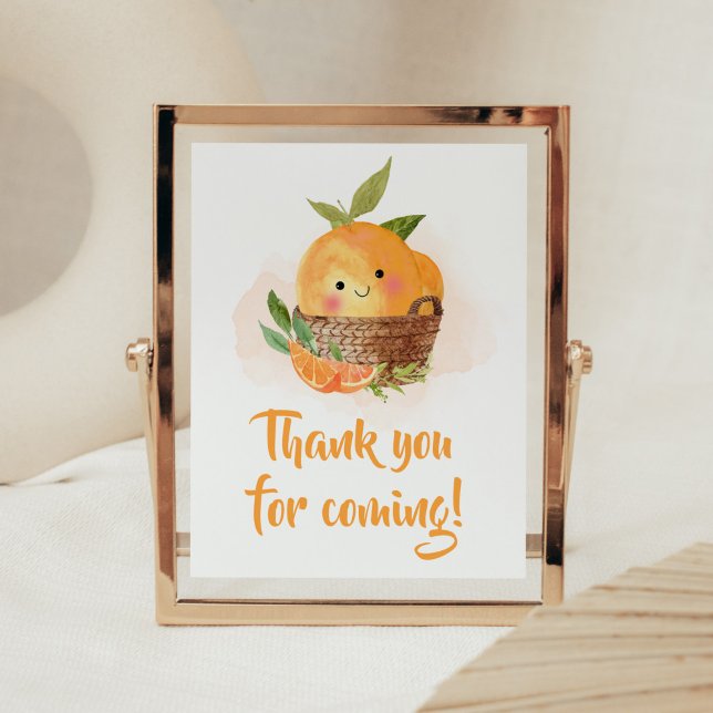 Poster Merci de la petite croûte orange Citrus pour venir (Little Cutie Orange Citrus Baby Shower Thank you for Coming Sign)