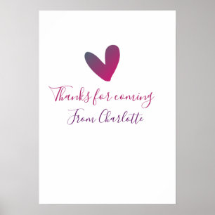 Poster merci d'être venu nom du texte message cœur rose
