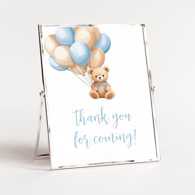 Poster Merci d'ours bleu Boho pour l'avenir (We Can Bearly Wait Boy Baby Shower Thank you for Coming Sign)