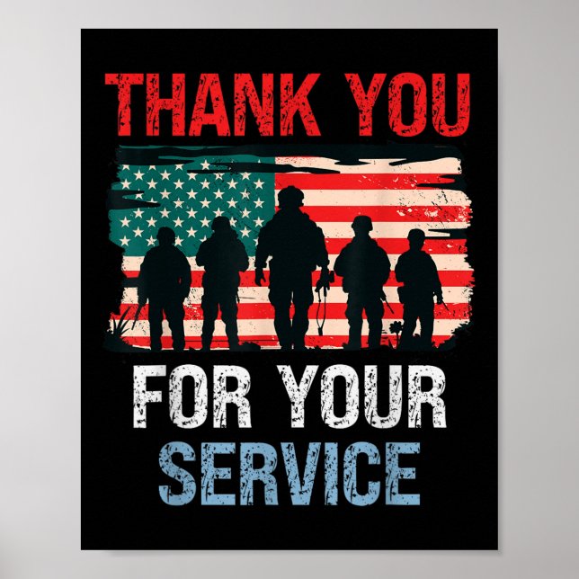 Poster Merci Drapeau Usa Pour Votre Service - Mémorial (Devant)