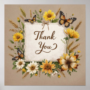 Poster Merci fleurs sauvages attirés à la main, tiges de 