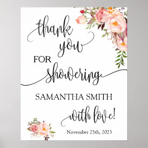 Poster Merci pour la mariée à doucher d'être rose floral