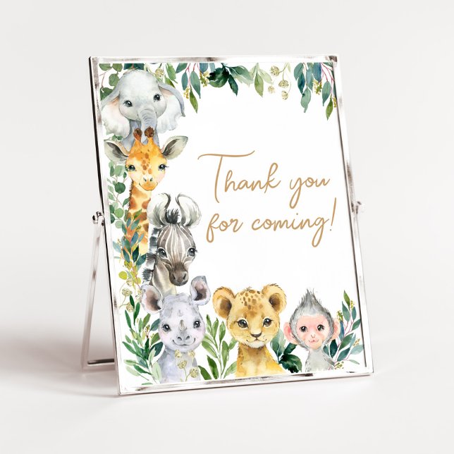 Poster Merci Safari Wild One de verdure pour venir (Safari Baby Shower Thank you for Coming Sign)