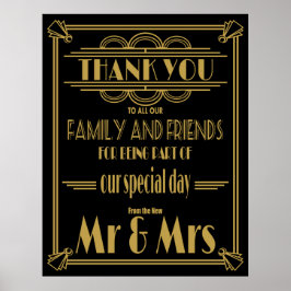 Poster Merci signe mariage or et noir