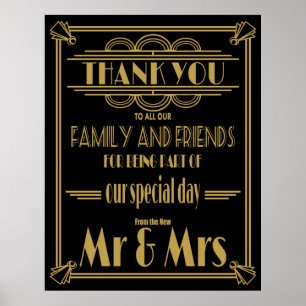 Poster Merci signe mariage or et noir