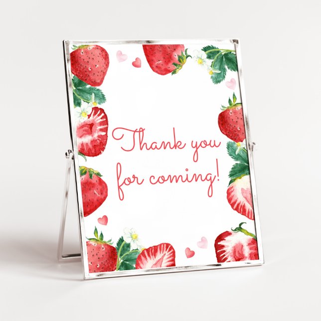 Poster Merci sucré aux fraises Berry à venir (A Berry Sweet Strawberry Baby Shower Thank you for Coming Sign)