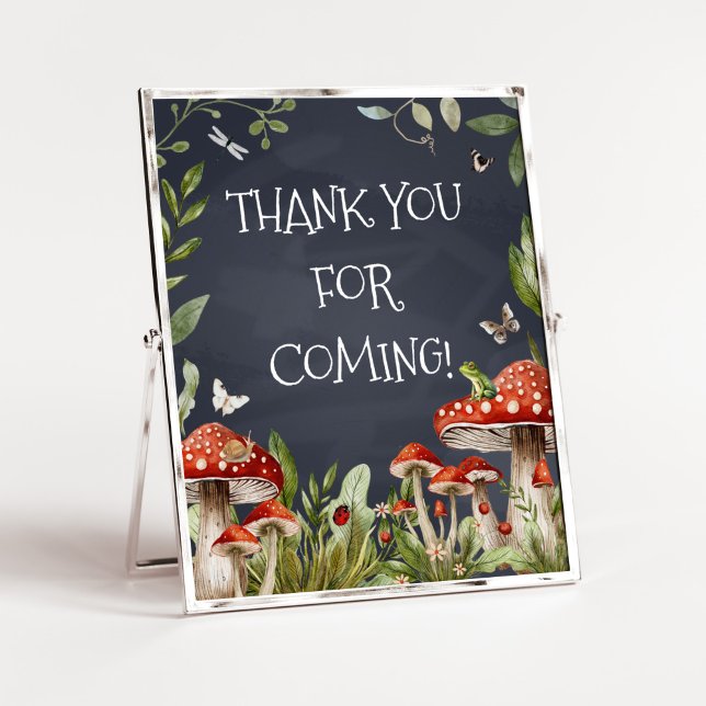 Poster Merci Whimsical Enchanted pour venir (Rustic Mushroom Baby Shower Thank you for Coming Sign)