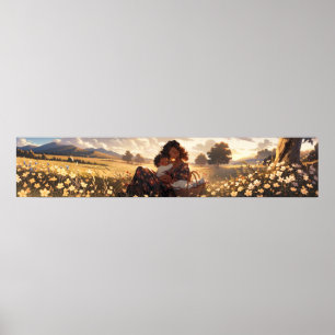 Poster Mère Anime dans la prairie matinale - Ultra large