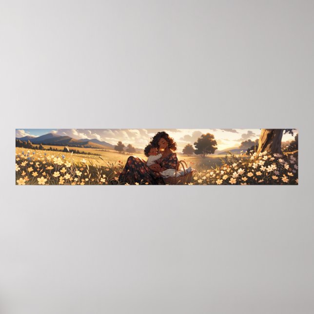 Poster Mère Anime dans la prairie matinale - Ultra large (Devant)