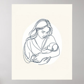 Poster Mère avec nouveau-né bébé - Art en ligne