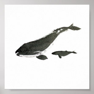 Poster Mère de baleine grise et peinture à l'encre sucrée