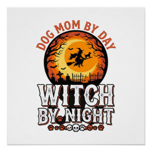 Poster Mère de chien sorcière la nuit Vintage Halloween T