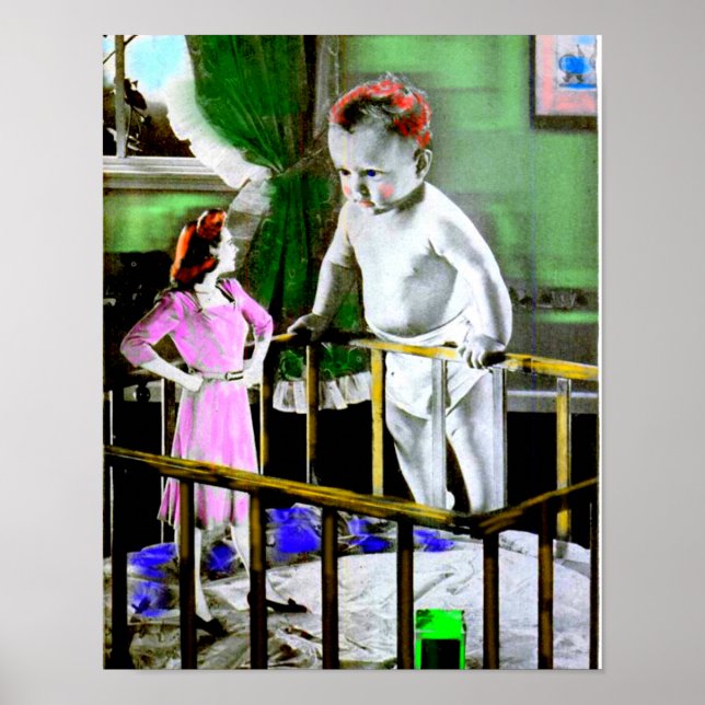 Poster Mère des années 1940 et son bébé géant (Devant)