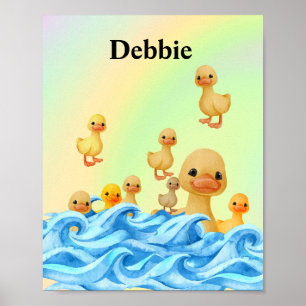 Poster Mère et bébé canard