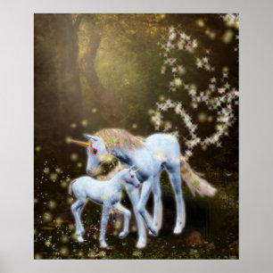 Poster Mère et bébé licorne