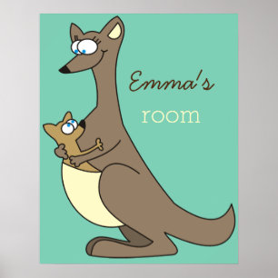 Poster Mère et enfant kangourou nom personnalisé chambre 
